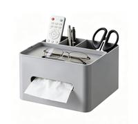 HornTide Boîte à mouchoirs 5-en-1 Organisateur de comptoir Multifonction 3X Compartiments 1x Plateau Boutique Papeterie Rangement Caddy HIPS Plastique (Gris)