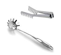 HornTide Ensemble de serveur à pâtes en acier inoxydable 1x 20cm pinces de service 1x 32cm cuillère à spaghetti Conception d'extrémités dentées