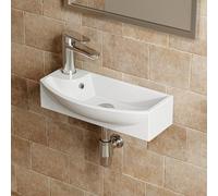 Horow Lavabo d'angle 45 cm de largeur, meuble de salle de bain en céramique blanc
