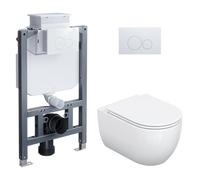 HOROW WC suspendu sans rebord avec chasse d'eau encastrée de 04 l | Ensemble WC mural complet avec plaque de pression, WC mural économe en eau, réservoir gris de 82 cm de haut