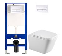 HOROW WC suspendu sans rebord rectangulaire avec chasse d'eau encastrée 01H | Ensemble WC mural complet avec plaque de poussoir, WC mural économe en eau, chasse d'eau 114 cm de haut