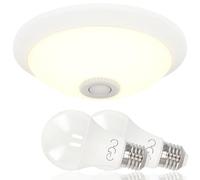 Horoz Electric Plafonnier LED 300 mm Blanc avec Détecteur de Mouvement PIR 360° & Capteur Crépusculaire - Lampe de Plafond avec 2x LED Ampoule 11W E27 Blanc Neutre 4000K IP20