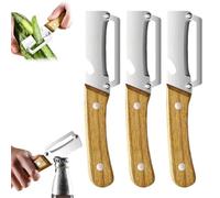 HORREX 3 Pièces Eplucheur Légumes en Acier Inoxydable avec Ouvre-Bouteille | Eplucheur Multifonction avec Manche en Bois, Éplucheur Multifonction de Cuisine 2-en-1 pour Pommes de Terre et Fruits