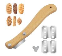 HORREX Couteau a Pain Inoxydable, Couteau à Pain en Bois Incurvé, Coupe Pate de Boulangerie pour Grigner Pâte Graver, Lame Multifonction pour Manipulation de la Pâte Cuisson au Four et Cuisine