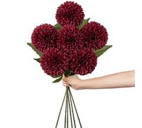 Hortensia artificiel de 10 cm avec tige de 63 cm de long, 6 fleurs d'hortensia artificielles rouges, en plastique pour décoration de mariage, décoration de maison, bureau, jardin, fête, arrangement