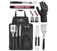 HORUS 23® Kit Barbecue avec Tablier, Gant et Ustensiles pour Barbecue INOX