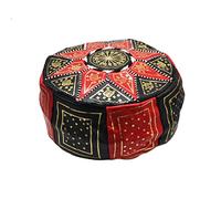 Horus Artesanía de Egipto puf Pouf Vide en Cuir véritable. Fait à la Main à Fès au Maroc, Mesure 23 cm de Hauteur et 47 cm de diamètre Environ (Rouge Noir)