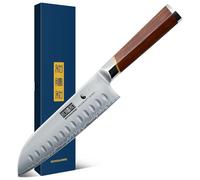 HOSHANHO Couteau Santoku de 7 pouces, couteau de chef japonais professionnel en acier au carbone, couteau de cuisine tranchant avec manche ergonomique en bois de santal rouge - Coffret cadeau