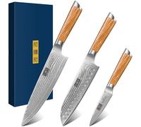 HOSHANHO Ensemble de Couteaux de Cuisine Damas - Professionnel 67 Couches Acier Chef 20cm, Santoku 18cm, Fruit 9.5cm