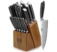 HOSHANHO Set Couteau Cuisine avec Bloc 16 Pièces Set de Couteaux de Cuisine | Ensemble de Couteaux de Cuisine en Acier à Poudre à Haute Teneur en Carbone Ultra Tranchants avec Aiguiseur