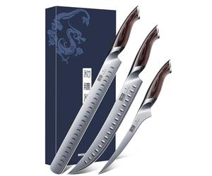 HOSHANHO Set de Couteau Saumon, 3 Pièces Couteaux à Découper la Poitrine en Acier Japonais à Haute Teneur en Carbone avec Manche Ergonomique en Bois Pakkawood
