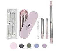 Hoshen Kit de paille télescopique portable 2-en-1 en acier inoxydable - détachable et réutilisable avec étui et brosse de nettoyage (rose clair)