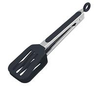 Hoshen Pince de cuisine en silicone de 26,5 cm, poignées en acier inoxydable, clip anti-brûlure pour grill, pain, steak, cadenas rétractable - Noir