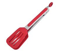 Hoshen Pince de cuisine en silicone de 26,5 cm, poignées en acier inoxydable, clip anti-brûlure pour grill, pain, steak, cadenas rétractable - Rouge