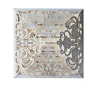Hosmsua 20x Argenté Cartes d'invitation de Mariage avec enveloppes Motif Floral pour fiançailles, Anniversaire, Baby Shower (Silver Glitter)