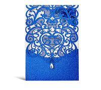 Hosmsua 20x Bleues Paillettes Cartes d'invitation de Mariage Découpées au Laser Avec diamants Floral Pour Mariage Fiançailles Anniversaire Invitation Avec enveloppes (20 pièces)