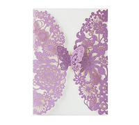 Hosmsua 20x Paillettes Violet Carte d'invitation de Mariage Papillon Floral Découpé au Laser Avec Enveloppes Pour Anniversaire Invitation Mariage