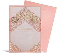 Hosmsua 20x Rose Cartes d'invitation de Mariage découpées au Laser avec Motif Couronne en Relief, Vierges imprimables pour Invitations de Mariage avec enveloppe, rêve de Princesse, 20pcs