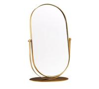 Hosoncovy Miroir de bureau avec cadre en métal - Miroir de maquillage ovale sur pied - Miroir de salle de bain ou de chambre à coucher (doré)
