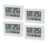 HOSPAOP Lot de 4 mini thermomètres hygromètres d'intérieur numériques avec indicateur smiley - Thermomètre d'intérieur pour chambre de bébé, salon, chambre, bureau, blanc, FU40