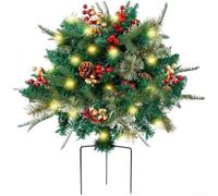 Hosrivae Buissons de Noël artificiels éclairés de 54 cm - LED - Urne de remplissage - Résistant aux intempéries - Décoration d'extérieur - Porche de jardin - Vert (1 polyéthylène pour feuille)