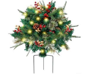 Hosrivae Buissons de Noël artificiels éclairés de 54 cm - LED - Urne de remplissage - Résistant aux intempéries - Décoration d'extérieur - Porche de jardin - Vert (1 polyéthylène pour feuille)