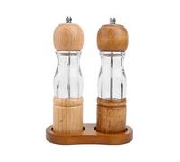 Hosrivae Ensemble de moulins à poivre en bois - Moulin à assaisonnement manuel rechargeable pour noir configurable plus poivre acrylique transparent sel de mer chêne naturel outil de cuisine (ensemble