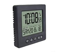 Hosrivae Grand réveil électronique LCD avec double alarme, 7 langues, affichage de la date et de la température, format 12/24 h, bureau de chambre d'étudiant (noir)