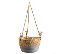 Hosrivae Greenery - Fleur en rotin naturel de 20 cm de diamètre pour intérieur avec herbe lierre - Support de plantes suspendues pour panier extérieur - Corde de suspension murale pour plantes grasses