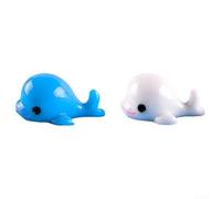 Hosrivae Lot de 2 figurines miniatures en résine - Décor bleu - Paysage animal blanc pour terrarium baleine jardin féérique mini scènes étagère pour bureau (x 2 cm)