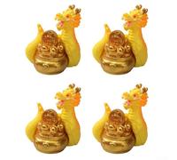 Hosrivae Lot de 4 mini figurines de jardin en forme de dragon doré en résine - Pour statue du zodiaque Feng Shui, tableau de bord, bureau, chinois, lot de 4 (3,8 à 4 cm) (2)