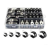 Hosrivae Lot de 52 colliers de serrage en acier 304 de type R avec bande en caoutchouc, 6 tailles de protection de câble, fixation de tuyau, assortiment de clips en P