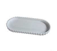 Hosrivae Plateau ovale en dentelle en silicone 30,5 x 13,5 cm, antidérapant pour ustensiles de cuisine, collations, plateau de service décoratif ondulé, noir (blanc)