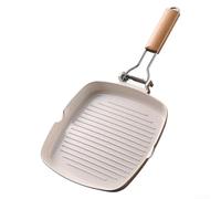Hosrivae Poêle sans grill avec poignée en bois pliable - Alliage d'aluminium de 5 mm d'épaisseur - Revêtement ILAG - Compatible avec plaques à induction - Poêle carrée 24 x 24 cm - Blanc (24 cm)