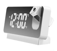 Hosrivae Réveil à projection LED avec écran réglable à 180°, double température (°C/°F), gradation automatique et fonction snooze, horloge miroir numérique rechargeable (A)