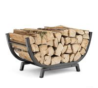 Hosrivae Support de bûches en acier en forme de U pour intérieur ou extérieur - Panier stable de rangement avec base trapézoïdale - Noir - 77,5 x 33,5 x 43 cm