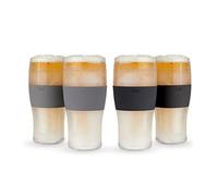 Host Beer Freeze Verres à bière rafraîchissants, Plastique Double paroi Isotherme réfrigérant, Peuvent être congelés, avec Gel réfrigérant | Pinte à congeler, Lot de 2, 473 ML- Noir et Gris (10017)