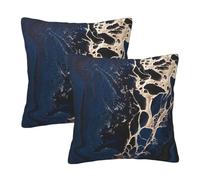 HOSTECCO Lot de 2 housses de coussin décoratives en velours de luxe à motif marbre abstrait, bleu et doré, pour décoration de salon, bleu marine et doré, 45,7 x 45,7 cm