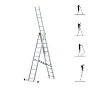 HOSTRÖM Echelle Transformable 3 Plans StablePro 3x11 marches Aluminium Extensible coulissante, 6 Positions, Hauteur Travail Max 6,31m, Garantie 5 Ans