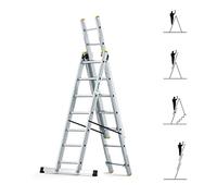 HOSTRÖM Echelle Transformable 3 Plans StablePro 3x7 marches Aluminium Extensible coulissante, 6 Positions, Hauteur Travail Max 5,00m, Garantie 5 Ans