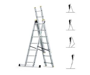 HOSTRÖM Echelle Transformable 3 Plans StablePro 3x7 marches Aluminium Extensible coulissante, 6 Positions, Hauteur Travail Max 5,00m, Garantie 5 Ans