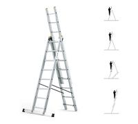 HOSTRÖM Echelle Transformable 3 Plans StablePro 3x8 marches Aluminium Extensible coulissante, 6 Positions, Hauteur Travail Max 5,05m, Garantie 5 Ans