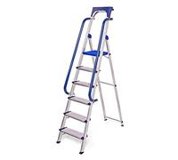 HOSTRÖM Escabeau 6 marches Secure Pro, Aluminium renforcé, sécurisé avec rampes, Tablette Porte-Outils, Hauteur Plateforme 135cm, Garantie 5ans