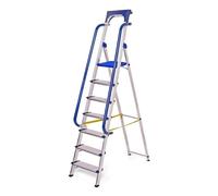 HOSTRÖM Escabeau 7 marches Secure pro, aluminium renforcé, sécurisé avec rampes, tablette porte-outils, hauteur plateforme 158cm, Ga
