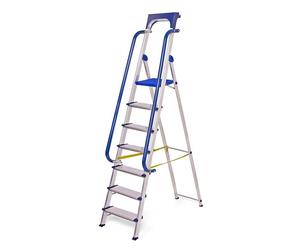 HOSTRÖM Escabeau 7 marches Secure pro, aluminium renforcé, sécurisé avec rampes, tablette porte-outils, hauteur plateforme 158cm, Ga
