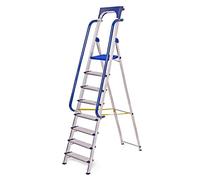 HOSTRÖM Escabeau 8 marches Secure Pro, Aluminium renforcé, sécurisé avec rampes, Tablette Porte-Outils, Hauteur Plateforme 182cm, Garantie 5ans