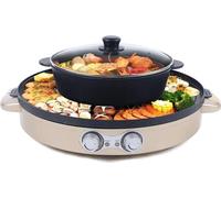 Hot Pot avec grill - Grill de table électrique 2 en 1 et casserole - Poignées anti-brûlures - Pour steak, fruits de mer, viande, légumes