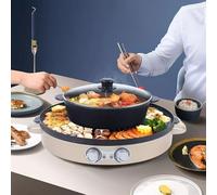 Hot Pot Barbecue 2 en 1 électrique et raclette 2200 W - Facile à nettoyer - Pour la maison, la casserole et la plaque de cuisson (doré)