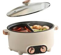 Hot-pot électrique - Plaque de cuisson - Repas convivial - Double zone de cuisson - 6 litres - Blanc
