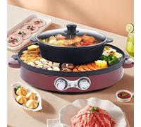 Hot pot et plaque de cuisson Poêle à griller antiadhésive Poêle électrique avec réglage de la température 2 en 1 Grill de table Double compartiment Multifonction